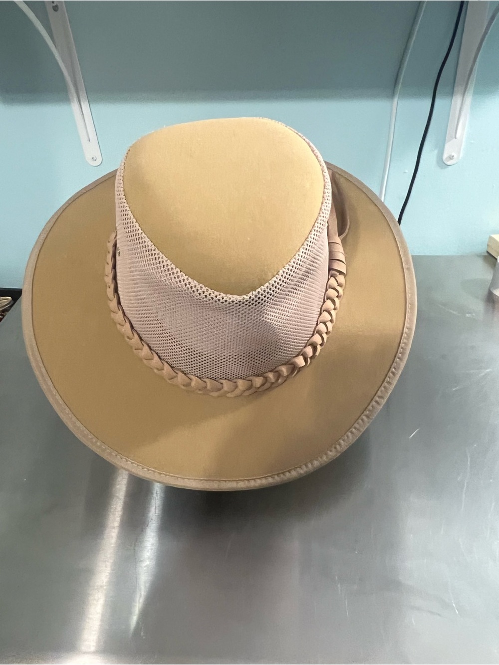 New with Tags Anycosy Men’s Wide-Brim Mesh Braided Band Sun Hat in Tan